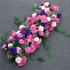 A7882 Purple Rose Baby Breath Hanging Flower Row Wedding Backdrop Arrangement