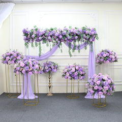 A7882 Purple Rose Baby Breath Hanging Flower Row Wedding Backdrop Arrangement