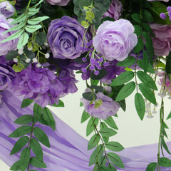 A7882 Purple Rose Baby Breath Hanging Flower Row Wedding Backdrop Arrangement