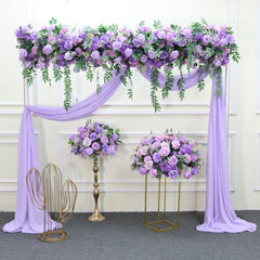 A7882 Purple Rose Baby Breath Hanging Flower Row Wedding Backdrop Arrangement