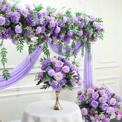 A7882 Purple Rose Baby Breath Hanging Flower Row Wedding Backdrop Arrangement
