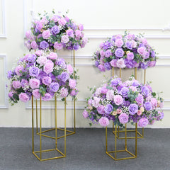 A7882 Purple Rose Baby Breath Hanging Flower Row Wedding Backdrop Arrangement