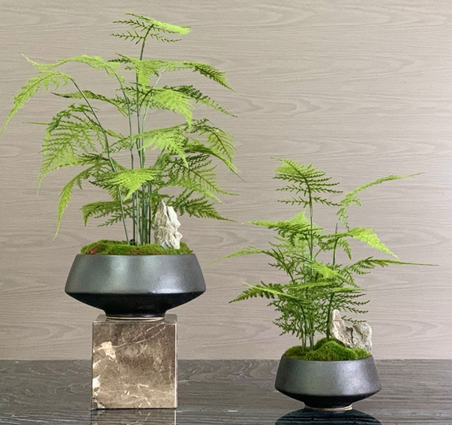 Preserved Moss Bonsai: Wabi-Sabi Stone Art Decor (16.5'')