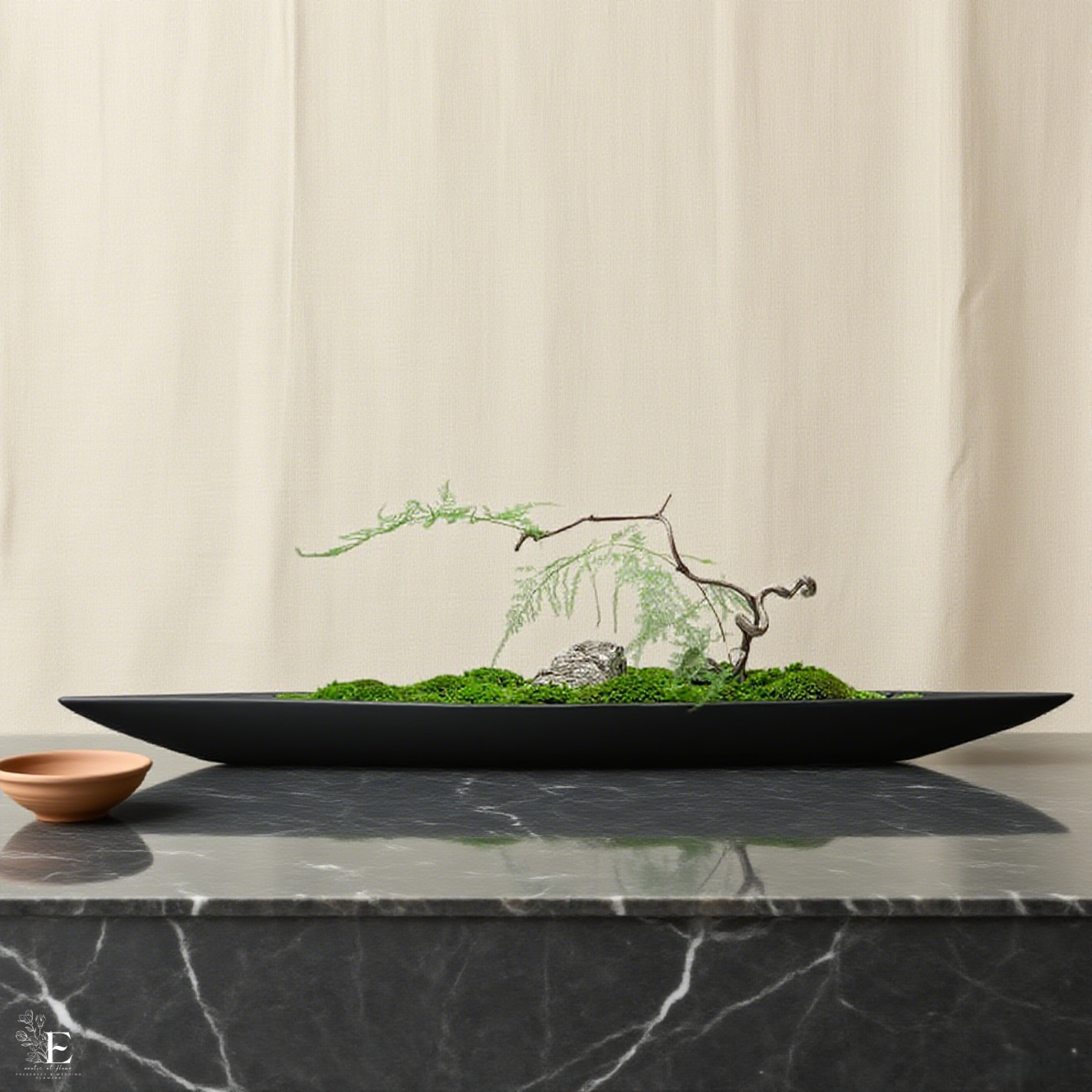 Moss & Wood Boat Bonsai Ornament: Handmade Wabi-Sabi Decor (31.5'')