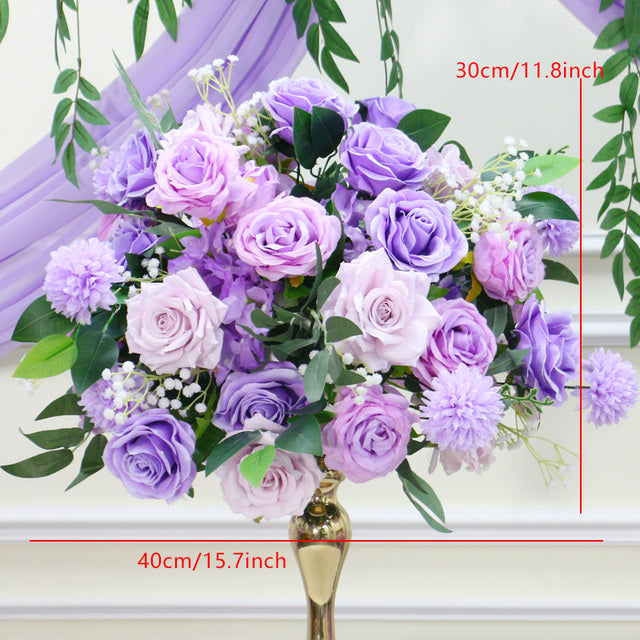A7882 Purple Rose Baby Breath Hanging Flower Row Wedding Backdrop Arrangement