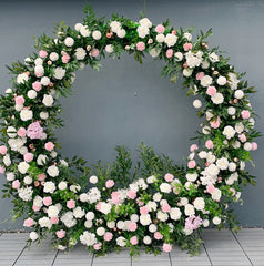 A053 A7474 Round Circle Arch With Artificial Flower Row Set Wedding Backdrop Floral Stand