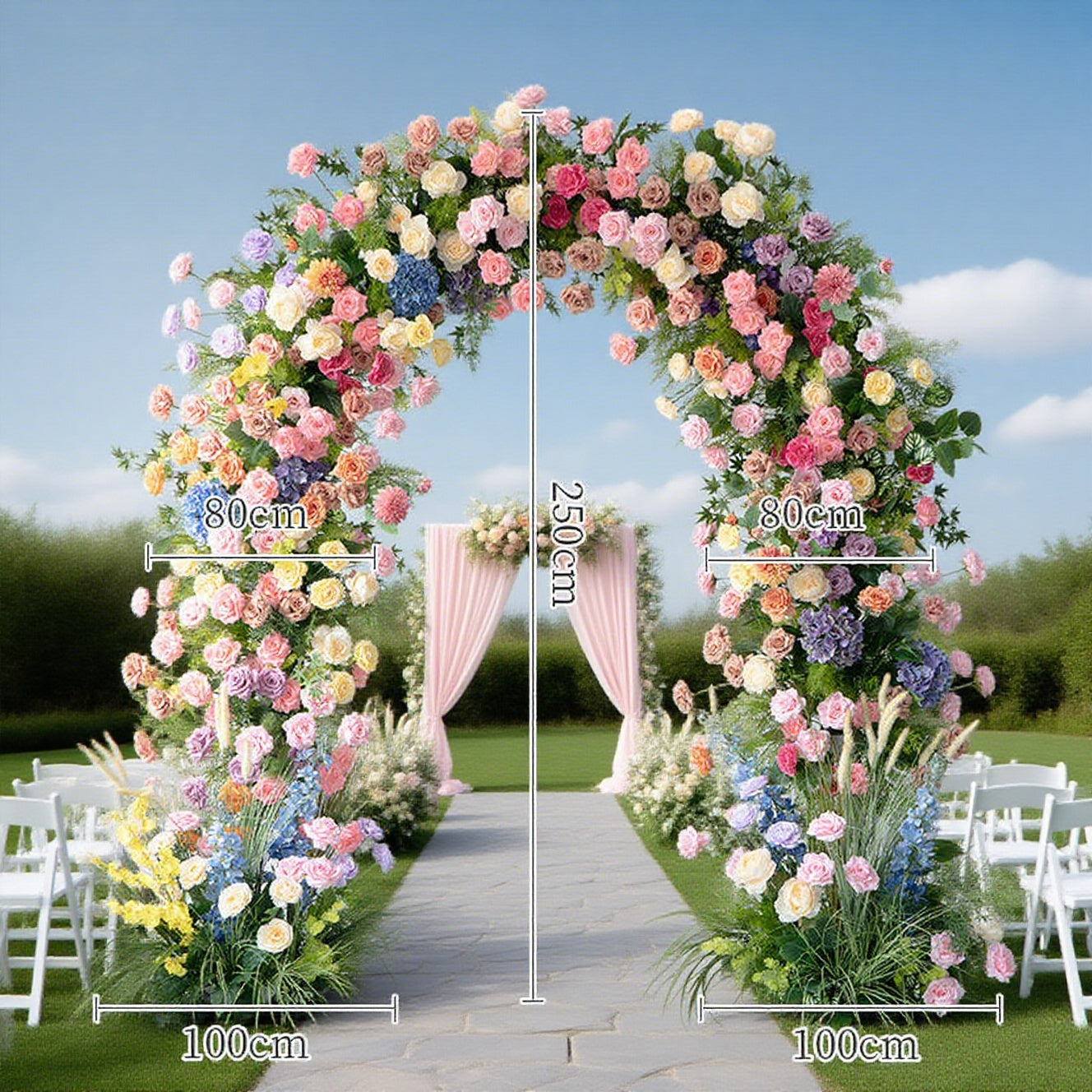 Silk Rose Flower Arch with Stand: 8ft Wedding Backdrop Decor