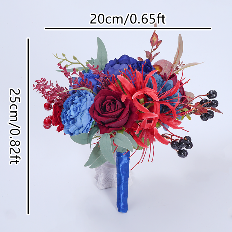 A8637 Red Blue Series Greenery Bridal Bouquet Wedding Floral