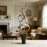 Handmade Preserved Moss With Artificial Floral (82cm*40cm), Natural Wood Arrangement In Ceramic Vase, Zen Decor for Home & Office. Indoor Plant Gift