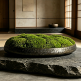 11.8" Solid Copper Moss Bowl Centerpiece, Hammered Texture Preserved Moss Art, Wabi-Sabi Coffee Table Decor, Rustic Biophilic Interior
