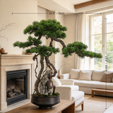 Large Faux Bonsai Tree, Japanese Pine Root Over Rock, Wabi Sabi Zen Plant Sculpture, Luxury Artificial Bonsai for Foyer Living Room Decor