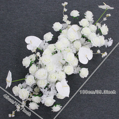 A7508 White Rose Palm Cherry Blossom Artificial Flower Row Wedding Arch Backdrop