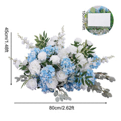 A8858 White Rose Blue Hydrangea Horn Arch Decor Wedding Backdrop Floor Flower Props