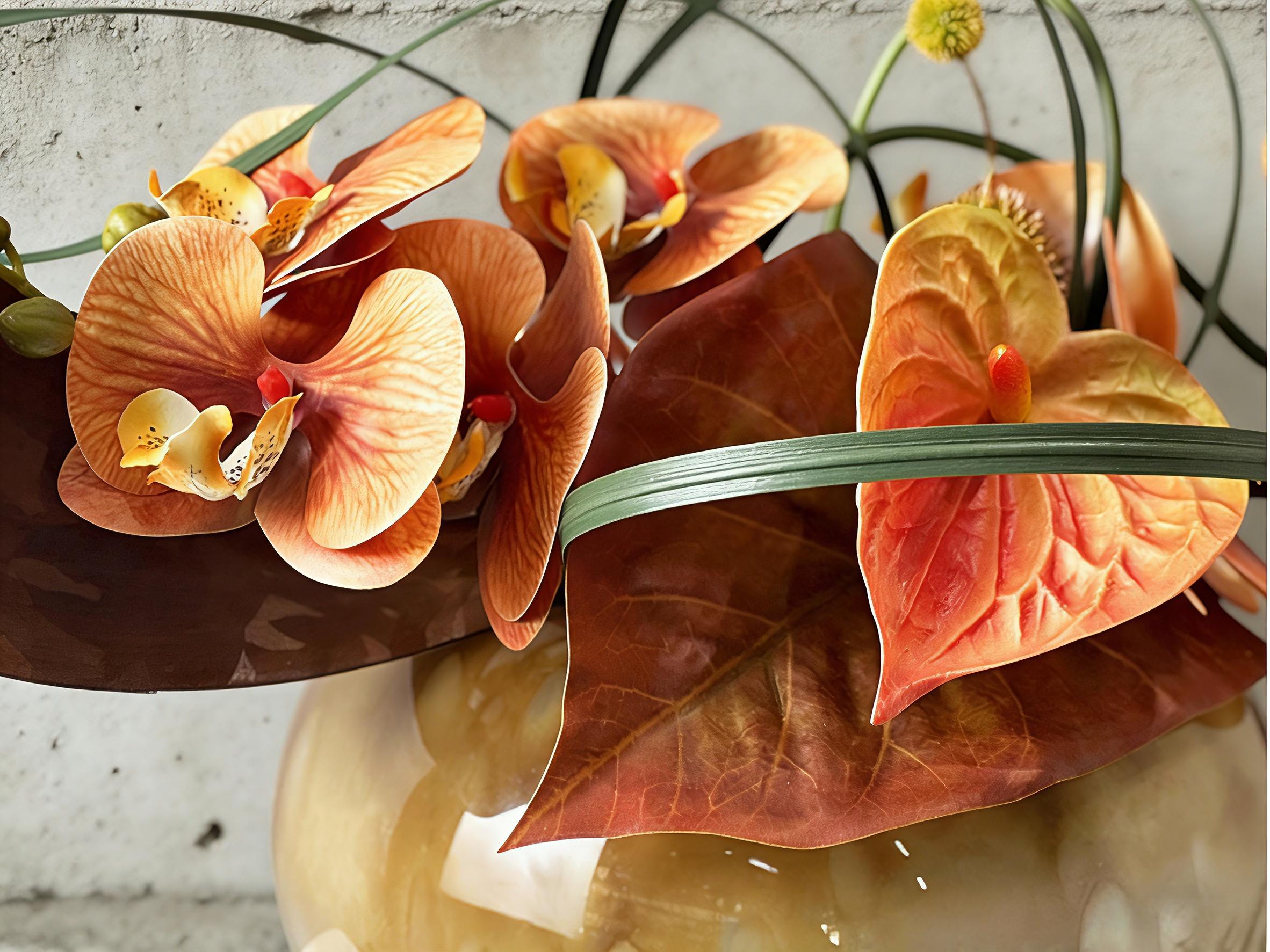 Creative Vintage Style Artificial Flower Ornaments With Glass Vase: Handmade Floral Ornaments For Home