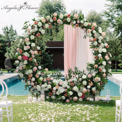 A053 A7474 Round Circle Arch With Artificial Flower Row Set Wedding Backdrop Floral Stand