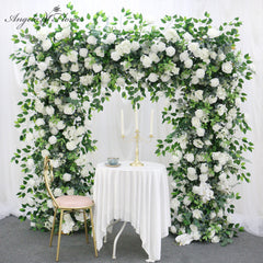 A083 A7615 White Rose Greenery Banyan Leaves Flower Arrangement Wedding Backdrop Decor Props