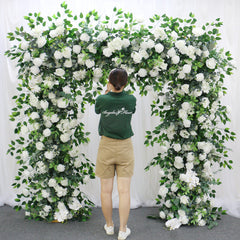 A083 A7615 White Rose Greenery Banyan Leaves Flower Arrangement Wedding Backdrop Decor Props