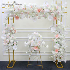 A7508 White Rose Palm Cherry Blossom Artificial Flower Row Wedding Arch Backdrop