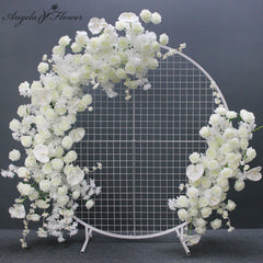 A7508 White Rose Palm Cherry Blossom Artificial Flower Row Wedding Arch Backdrop