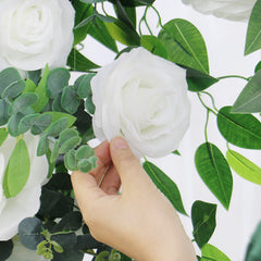 A083 A7615 White Rose Greenery Banyan Leaves Flower Arrangement Wedding Backdrop Decor Props