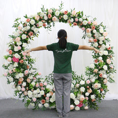A053 A7474 Round Circle Arch With Artificial Flower Row Set Wedding Backdrop Floral Stand