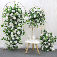 A083 A7615 White Rose Greenery Banyan Leaves Flower Arrangement Wedding Backdrop Decor Props