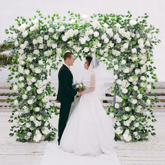 A083 A7615 White Rose Greenery Banyan Leaves Flower Arrangement Wedding Backdrop Decor Props