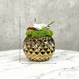 Handmade Silk Floral Arrangement: Yellow Orchid And Moss in Gold Ceramic Vase